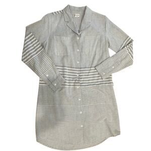 NWOT Bridge & Burn Khaki Blue Linen Cotton Blend Button Down Long Sleeve Dress S